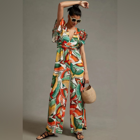 Anthropologie FARM Rio Ruffle Sleeve Linen Jumpsuit - Picture 3 of 10